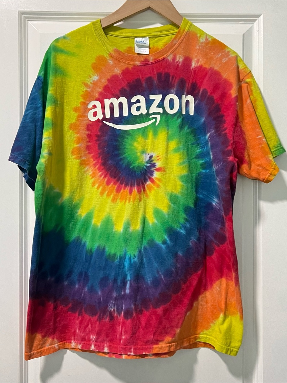 Amazon Employee T-shirt Size Large Rainbow Tie Dye Tee E-swag Logo Tee